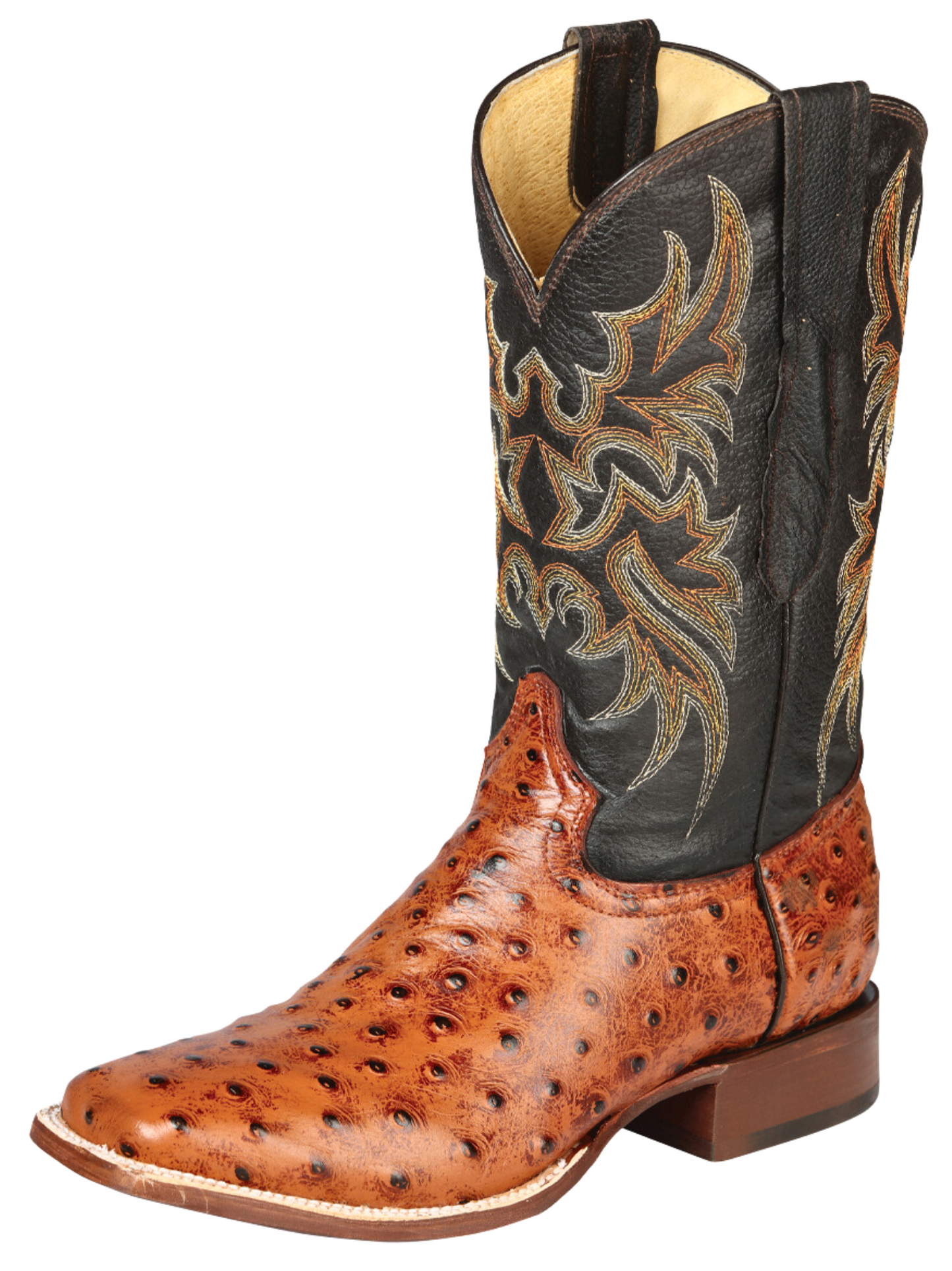 Botas Vaqueras Rodeo Imitacion de Avestruz Grabado en Piel Vacuno para Hombre 'El Señor de los Cielos' - ID: 44936 Botas Caiman Print El Señor de los Cielos Cognac