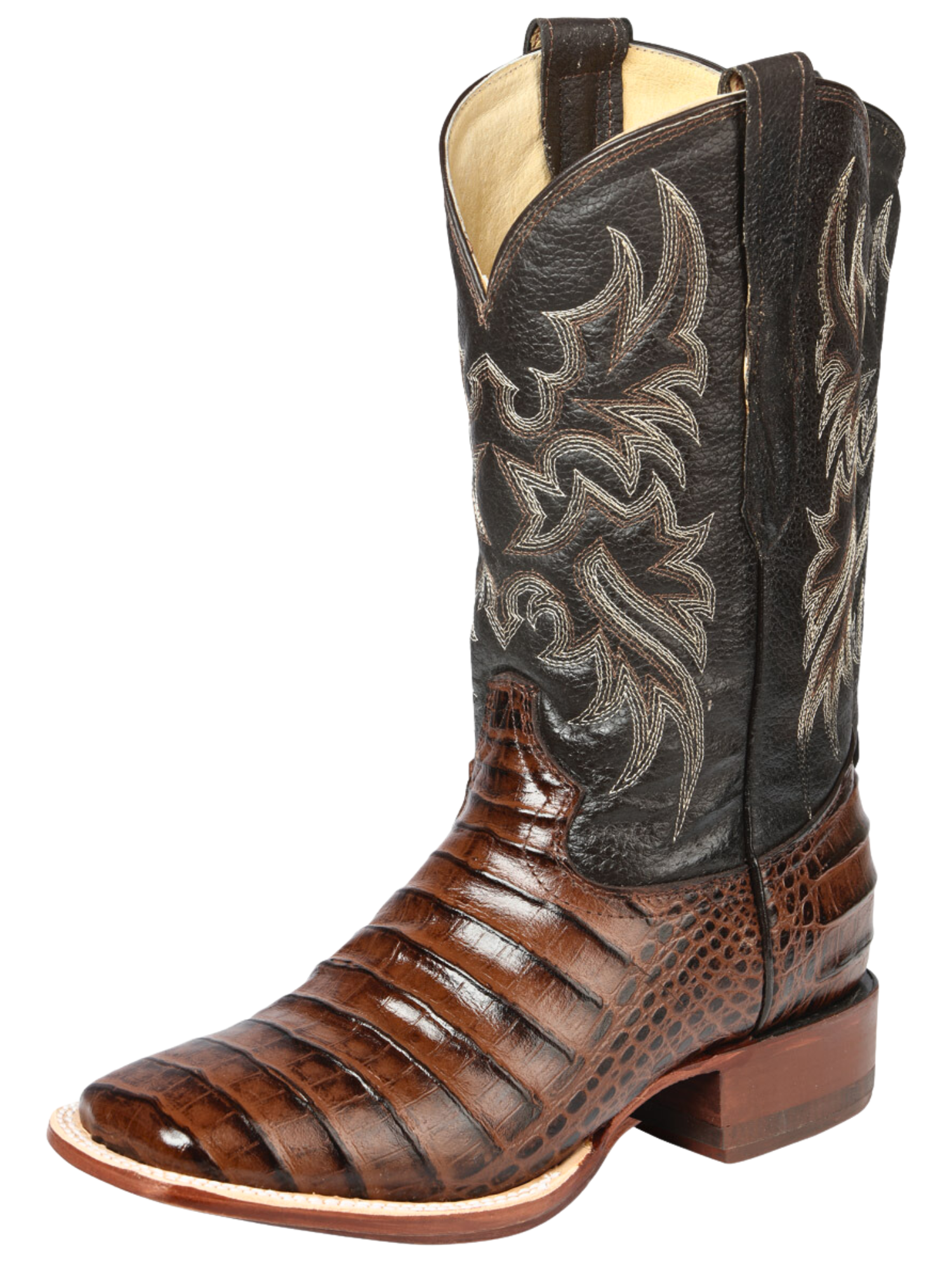 Botas Vaqueras Rodeo Imitacion de Caiman Belly Grabado en Piel Vacuno para Hombre 'El Señor de los Cielos' - ID: 44937 Botas Caiman Print El Señor de los Cielos Brown