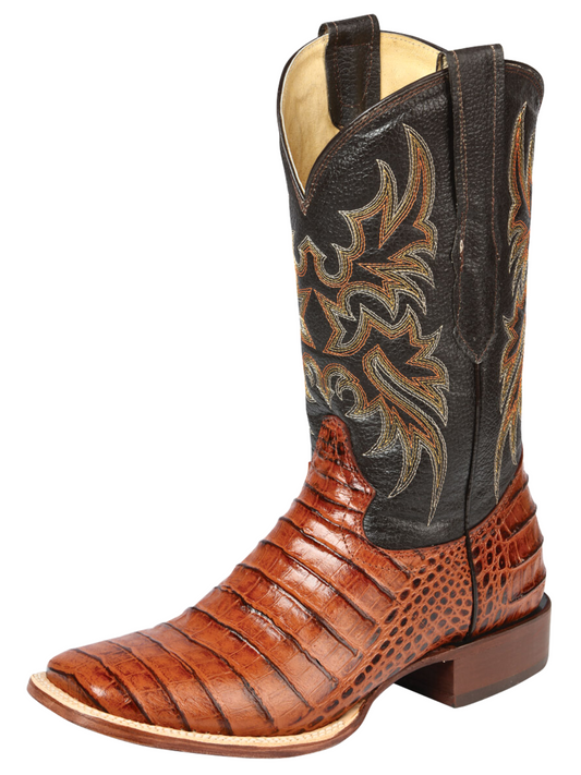 Botas Vaqueras Rodeo Imitacion de Caiman Belly Grabado en Piel Vacuno para Hombre 'El Señor de los Cielos' - ID: 44939 Botas Caiman Print El Señor de los Cielos Cognac