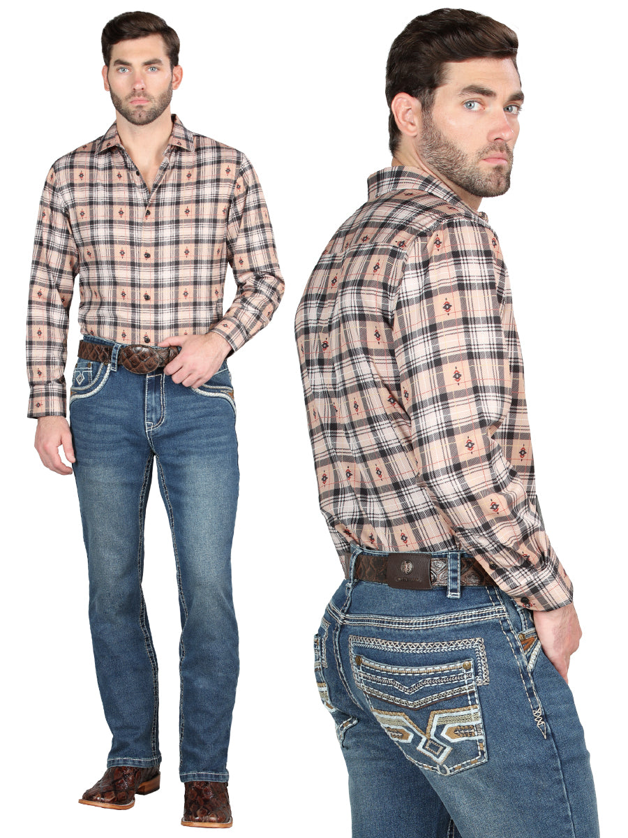 Pantalon Vaquero de Mezclilla Premium Boot Cut, Bordado Stretch Azul Oscuro para Hombre 'Centenario' - ID: 45021 Pantalones de Vaquero Centenario Dark Blue