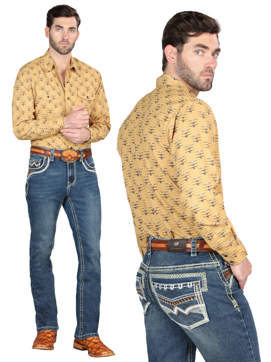 Pantalon Vaquero de Mezclilla Premium Boot Cut, Bordado Stretch Azul Oscuro para Hombre 'Centenario' - ID: 45024 Pantalones de Vaquero Centenario Dark Blue