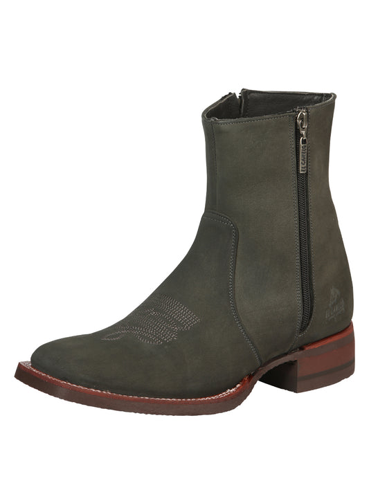 Botines Vaqueros de Vestir Clasicos con Doble Cierre de Piel Nobuck para Hombre 'El Canelo' - ID: 45213 Botines de Vestir Piel Genuina El Canelo Gris