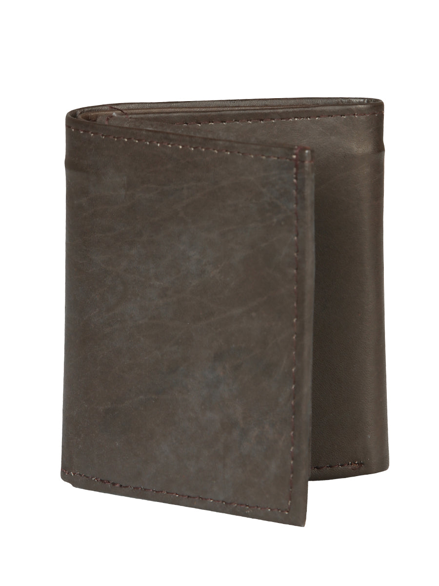 Billetera Delgada Trifold de Piel Genuina de Borrego 'El General' - ID: 45262 Billeteras El General Dark Brown