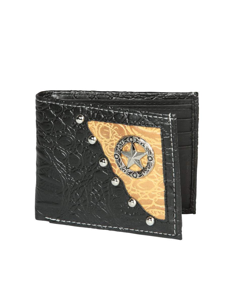 Billetera Delgada Bifold Coco Print de Piel Genuina 'El General' - ID: 45266 Billeteras El General Black