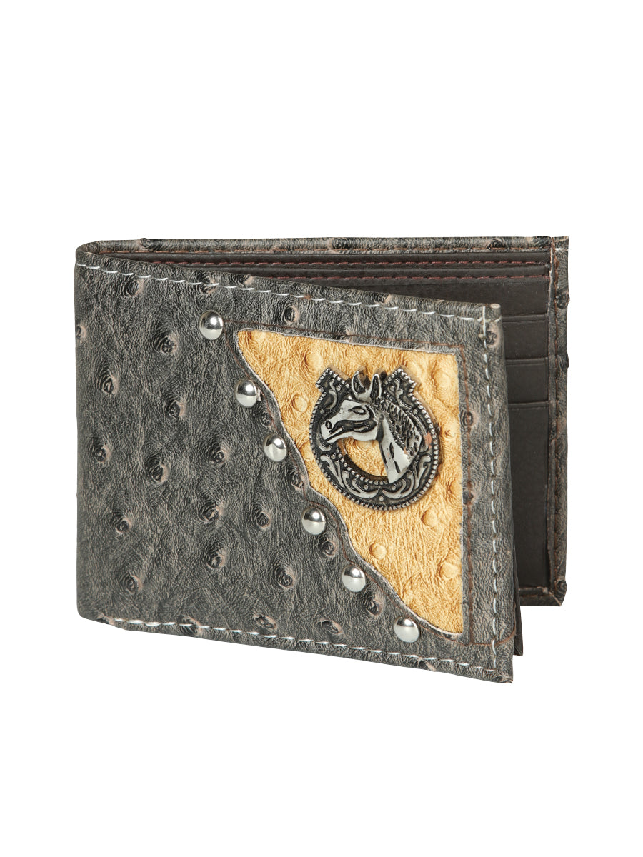 Billetera Delgada Bifold Avestruz Print de Piel Genuina 'El General' - ID: 45267 Billeteras El General Gray