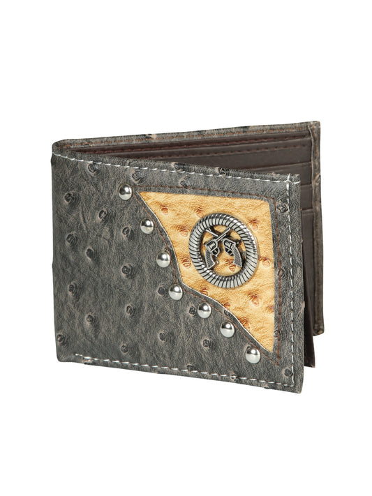 Billetera Delgada Bifold Avestruz Print de Piel Genuina 'El General' - ID: 45269 Billeteras El General Gray