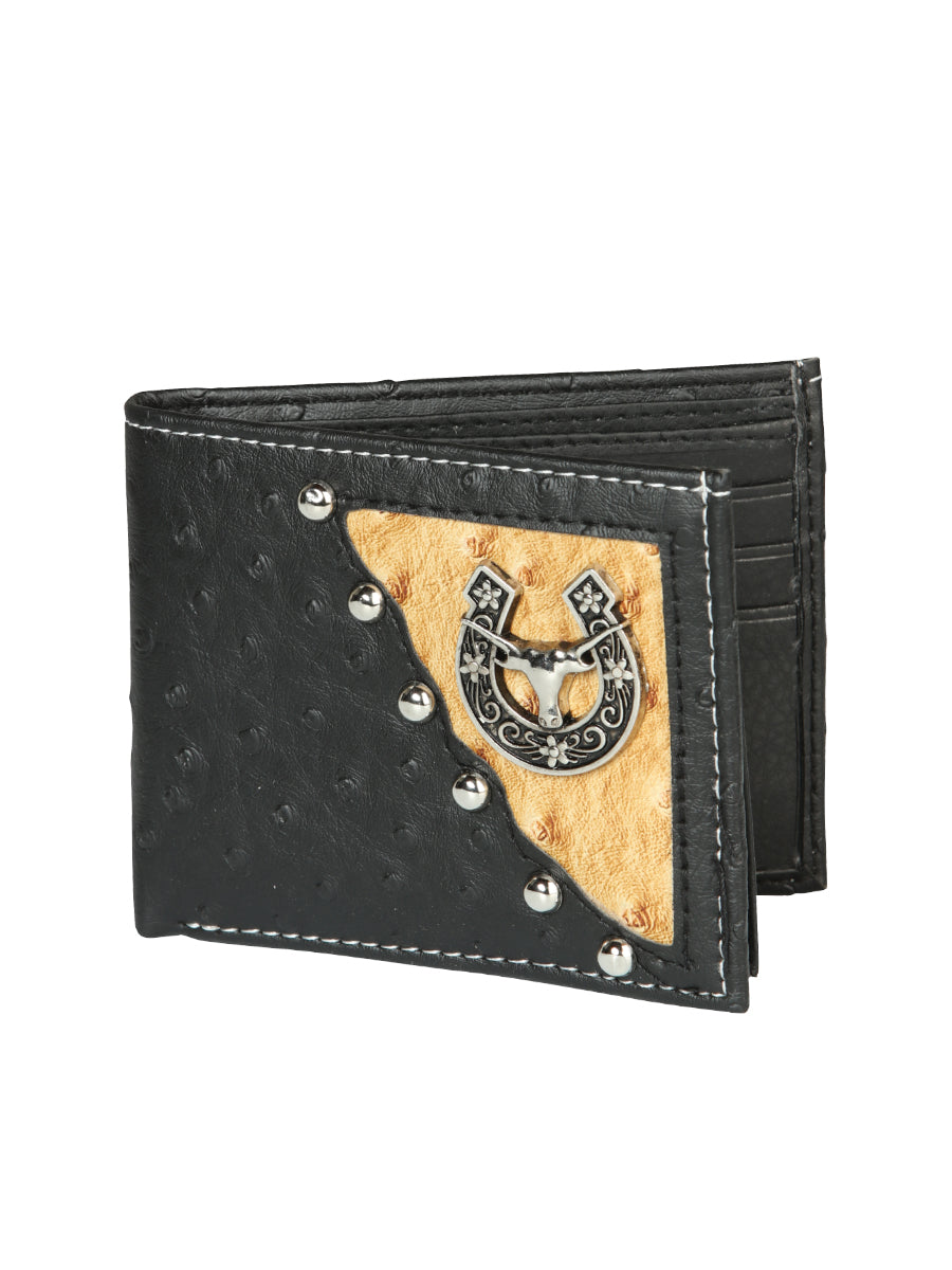 Billetera Delgada Bifold Avestruz Print de Piel Genuina 'El General' - ID: 45271 Billeteras El General Black