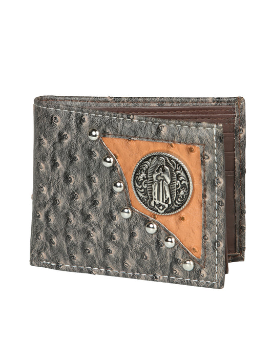 Billetera Delgada Bifold Avestruz Print de Piel Genuina 'El General' - ID: 45273 Billeteras El General Gray