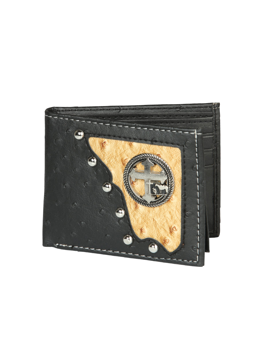 Billetera Delgada Bifold Avestruz Print de Piel Genuina 'El General' - ID: 45275 Billeteras El General Black