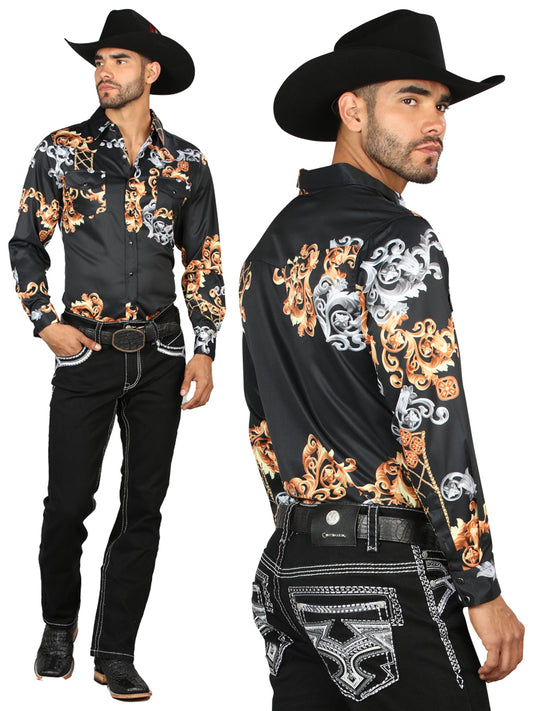 Pantalon Vaquero de Mezclilla Premium Boot Cut, Bordado Stretch Negro para Hombre 'Centenario' - ID: 45310 Pantalones de Vaquero Centenario Black