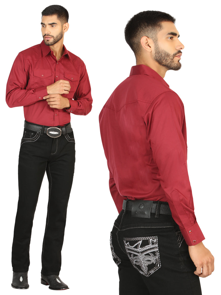 Pantalon Vaquero de Mezclilla Boot Cut, Bordado Stretch Negro para Hombre 'El General' - ID: 45847 Pantalones de Vaquero El General Black