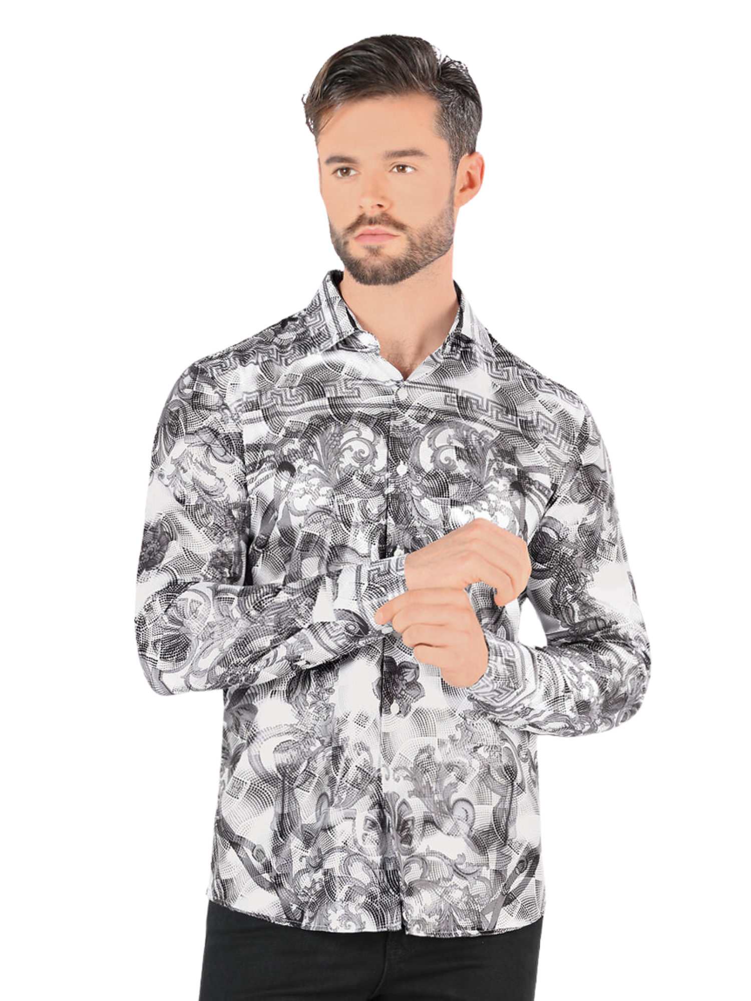 Camisa Casual Manga Larga Estampada para Hombre 'Montero' - ID: 0798 Camisas Estampadas Montero White