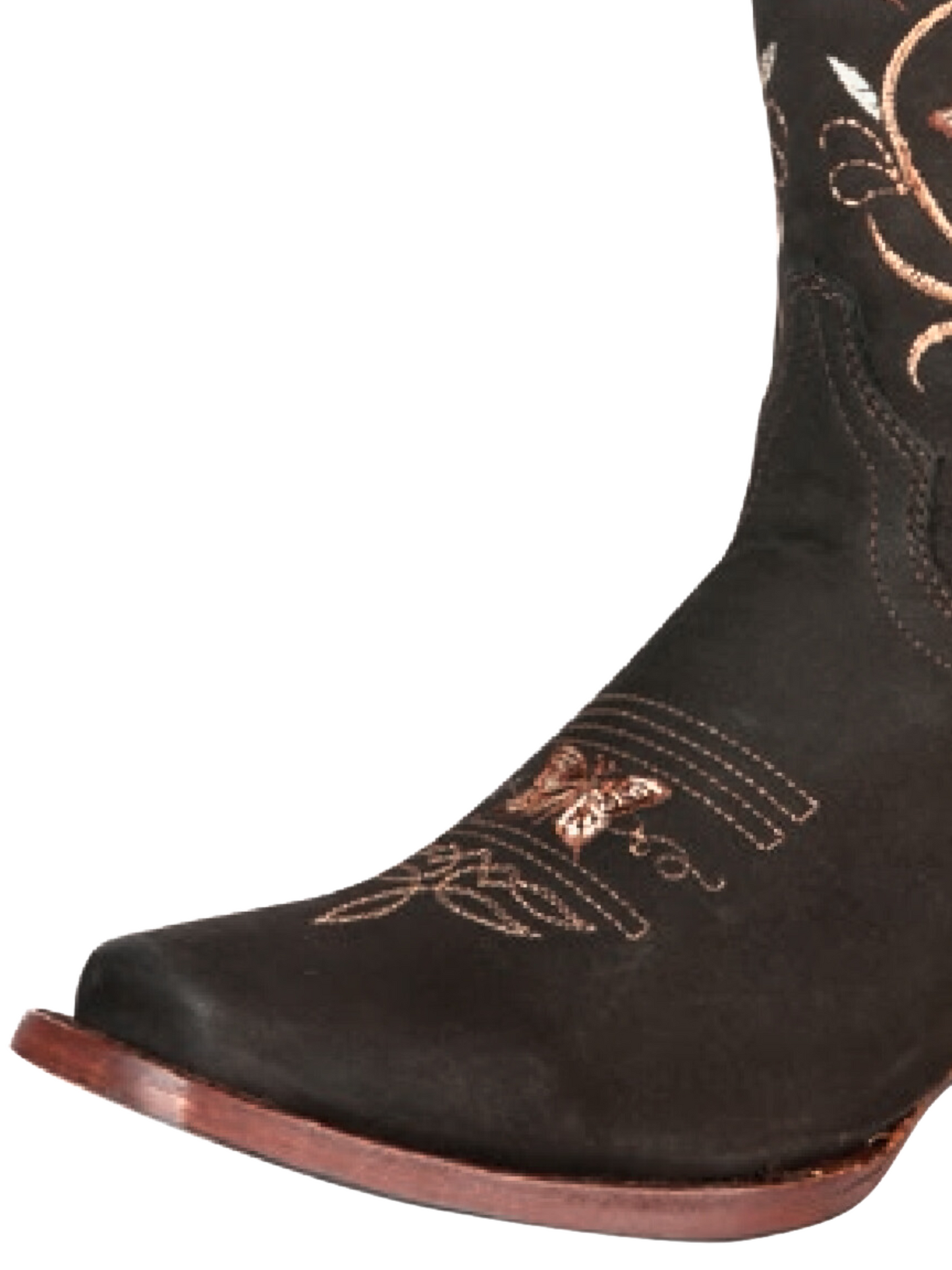 Rodeo Cowboy Boots with Nubuck Leather Butterflies Embroidered Tube for Women 'El General' - ID: 51227