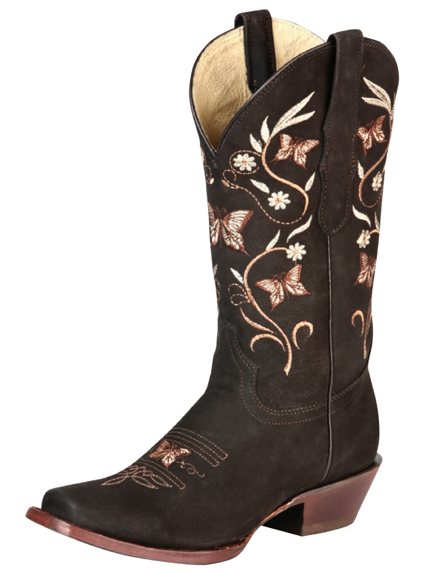 Rodeo Cowboy Boots with Nubuck Leather Butterflies Embroidered Tube for Women 'El General' - ID: 51227