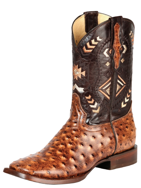 Rodeo Cowboy Boots Imitation Ostrich Engraved in Cowhide Leather for Men 'El General' - ID: 51239 Cowboy Boots El General Shedron
