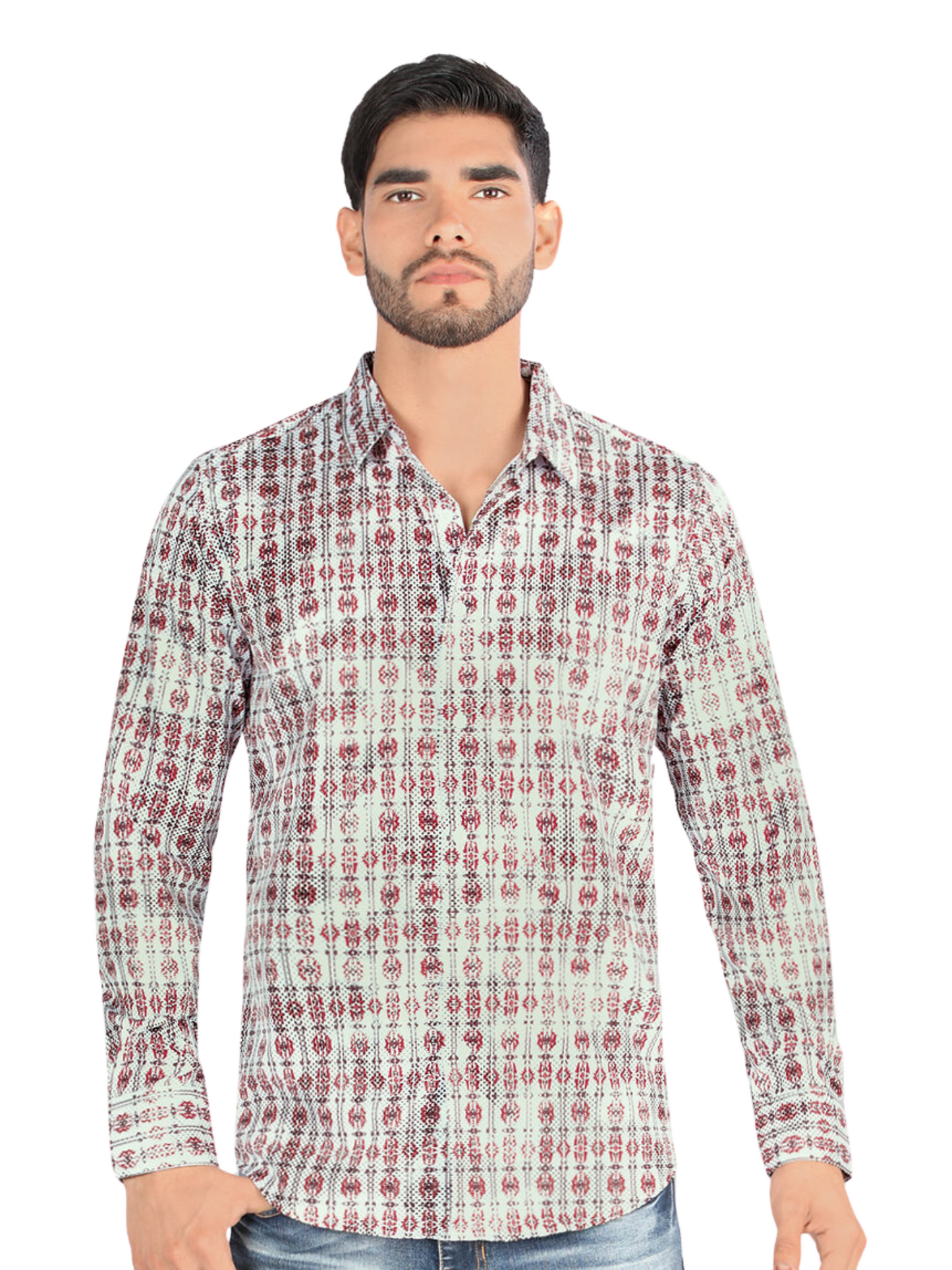 Camisa Casual Manga Larga Estampada para Hombre 'Montero' - ID: 0456 Camisas Estampadas Montero White