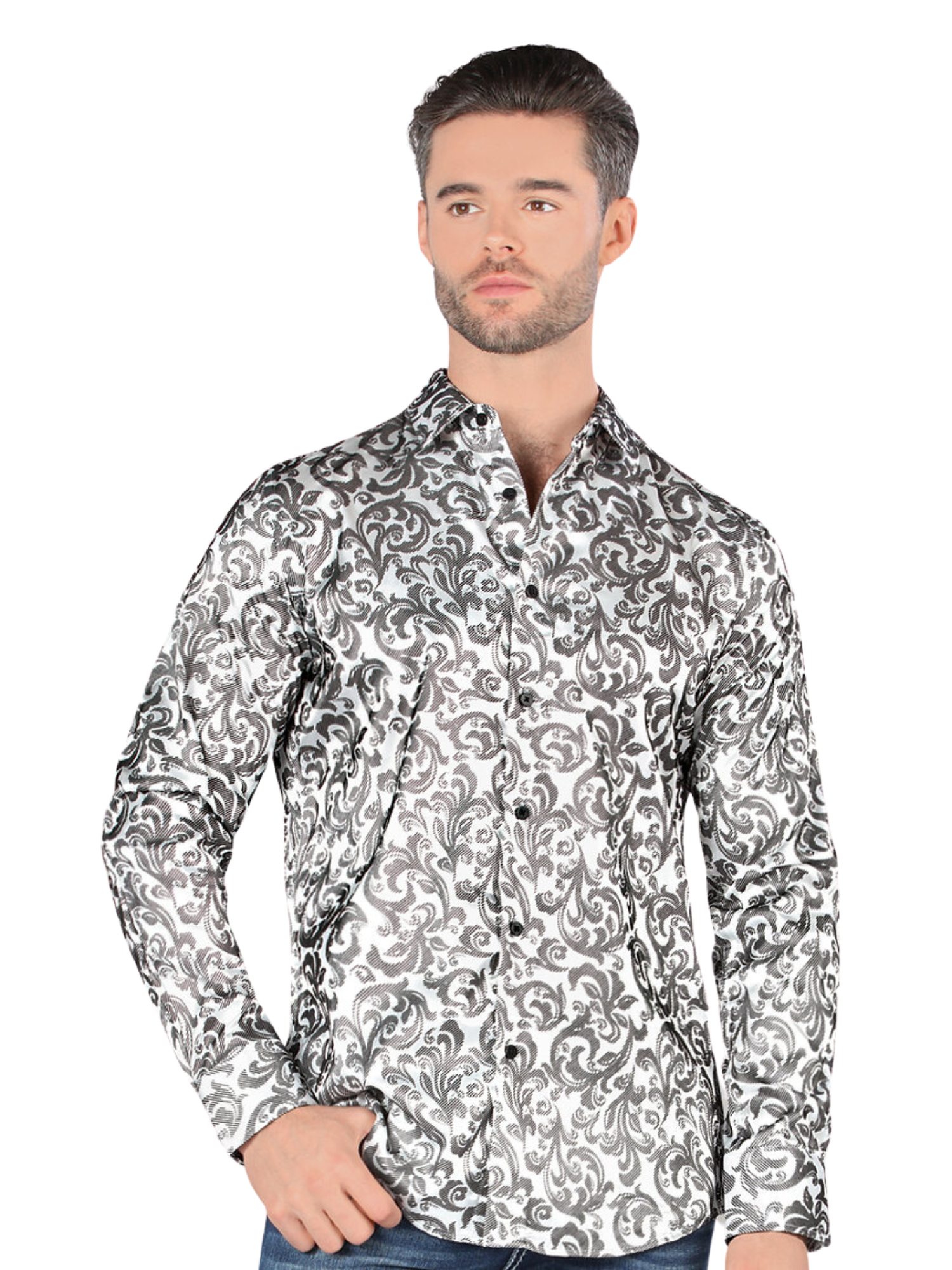 Camisa Casual Manga Larga Estampada para Hombre 'Montero' - ID: 3302 Camisas Estampadas Montero White