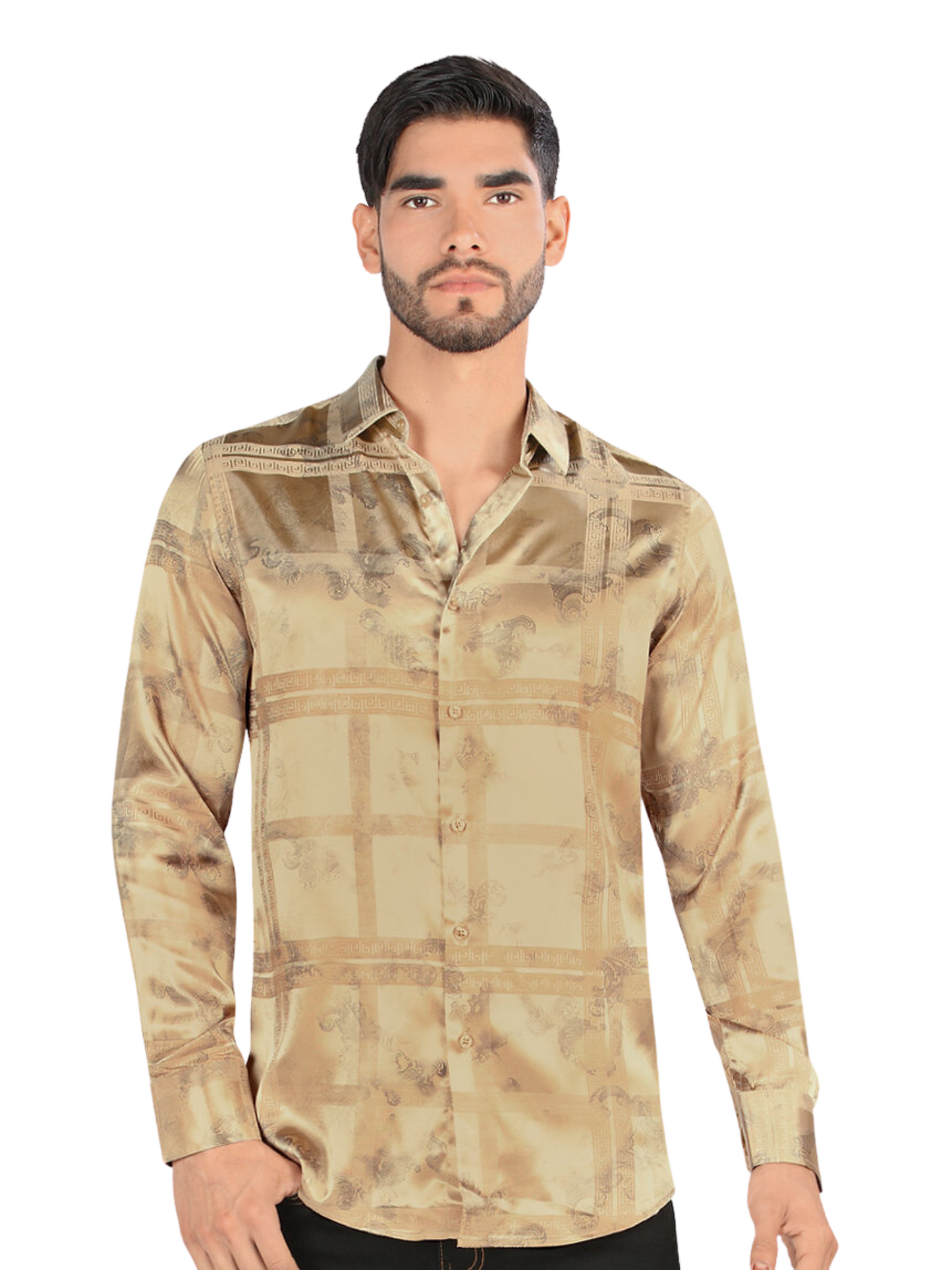 Camisa Casual Manga Larga Estampada para Hombre 'Montero' - ID: 3304 Camisas Estampadas Montero Beige