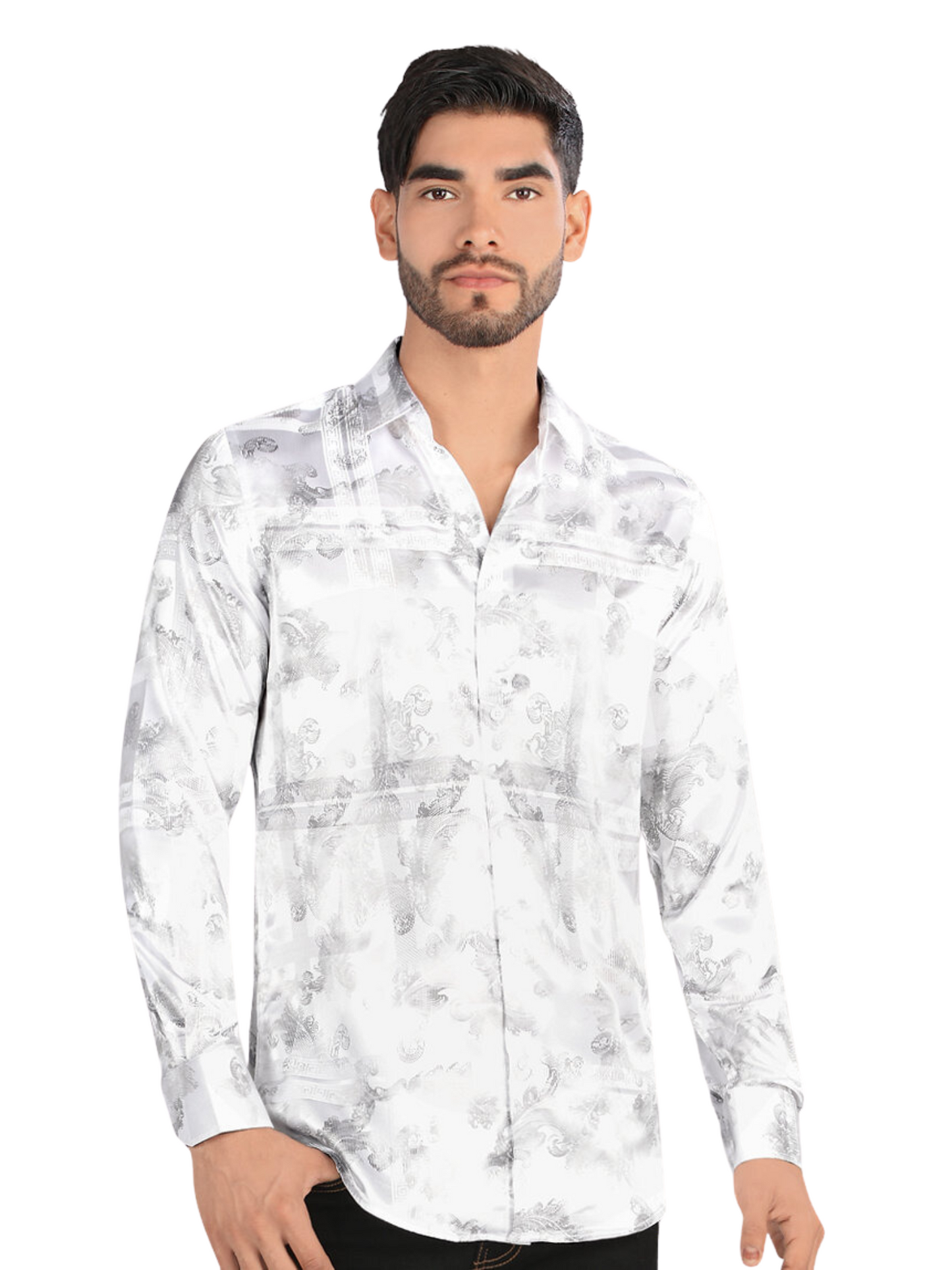 Camisa Casual Manga Larga Estampada para Hombre 'Montero' - ID: 3304 Camisas Estampadas Montero White