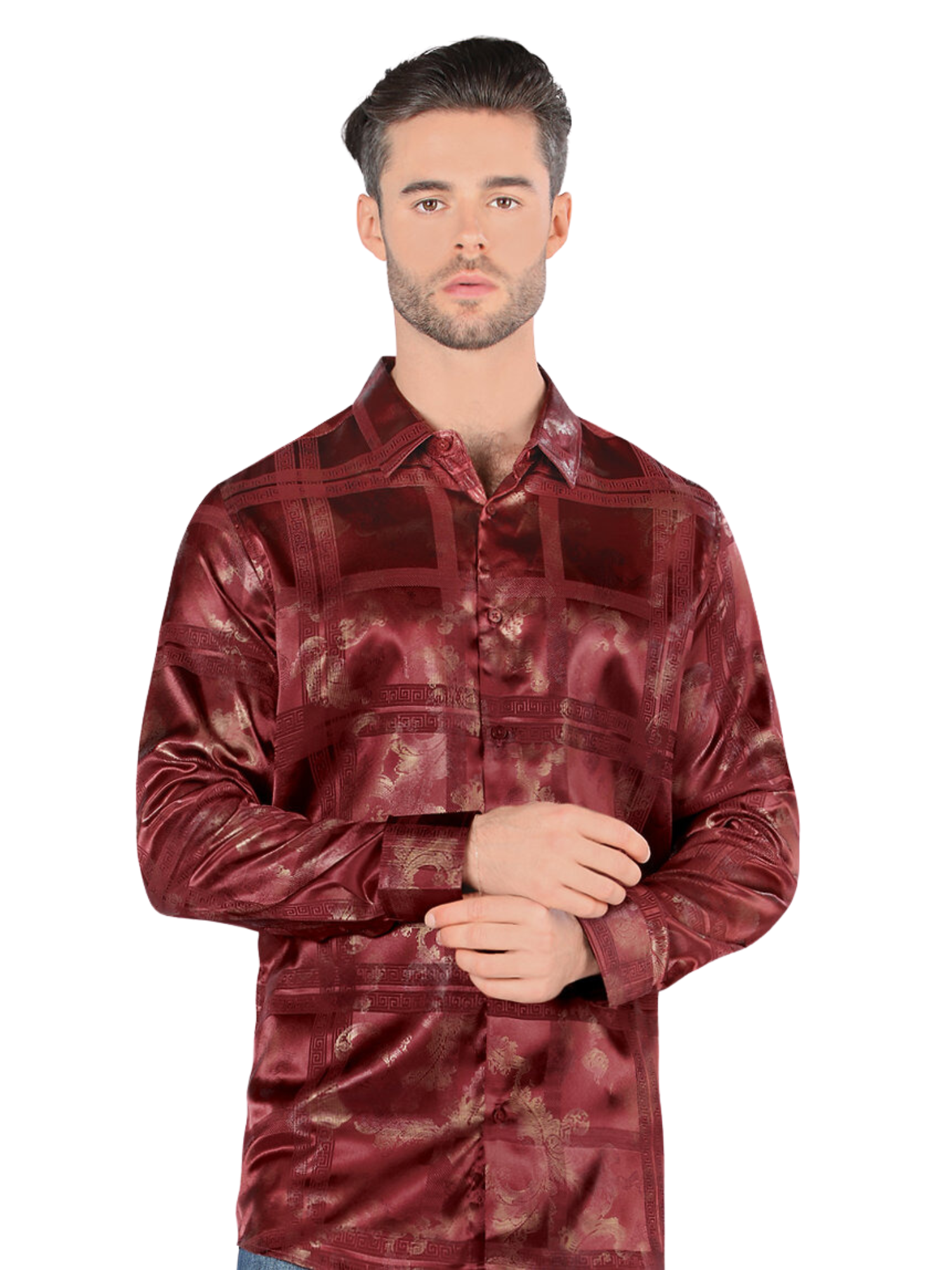 Camisa Casual Manga Larga Estampada para Hombre 'Montero' - ID: 3304 Camisas Estampadas Montero Wine