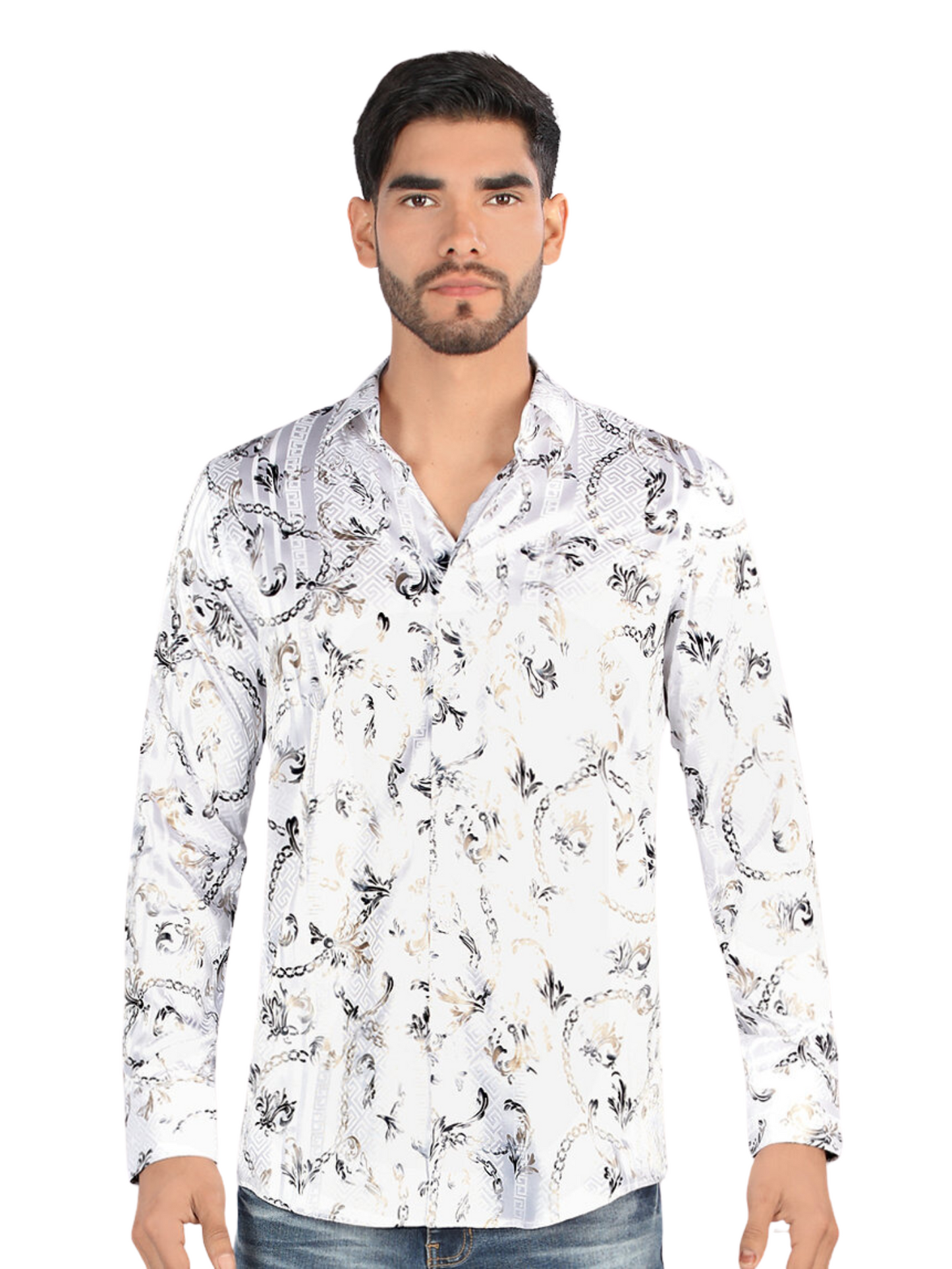 Camisa Casual Manga Larga Estampada para Hombre 'Montero' - ID: 3303 Camisas Estampadas Montero White