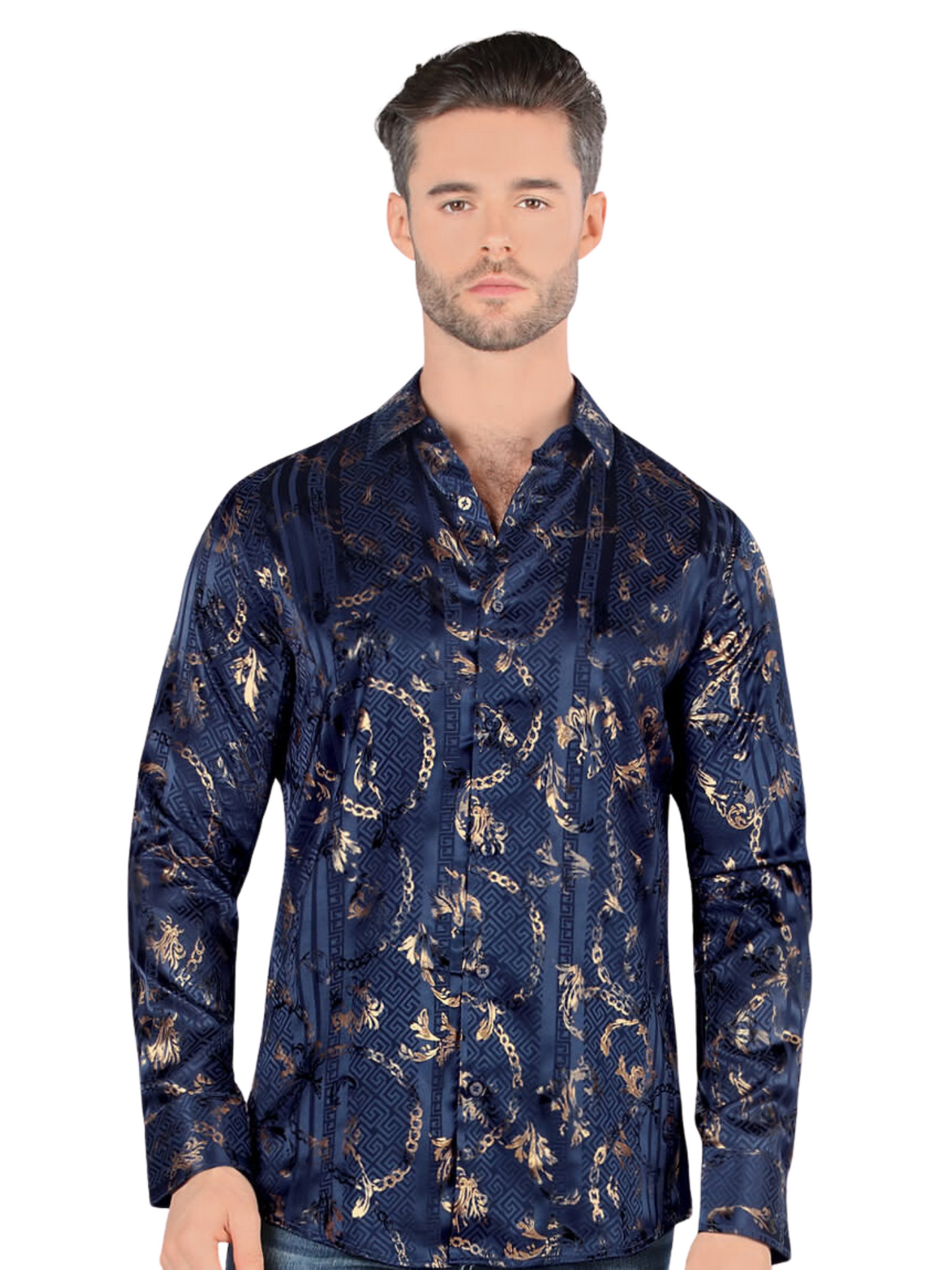 Camisa Casual Manga Larga Estampada para Hombre 'Montero' - ID: 3303 Camisas Estampadas Montero Navy