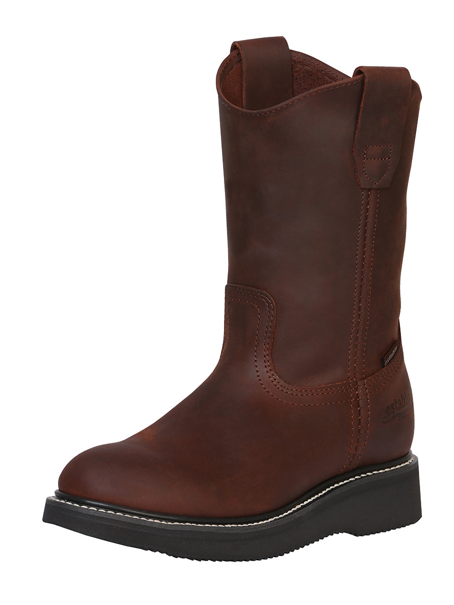Genuine Leather Soft Toe Pull-On Tube Work Boots for Women/Youth 'Establo' - ID: 91476 Work Boots Establo Cafe