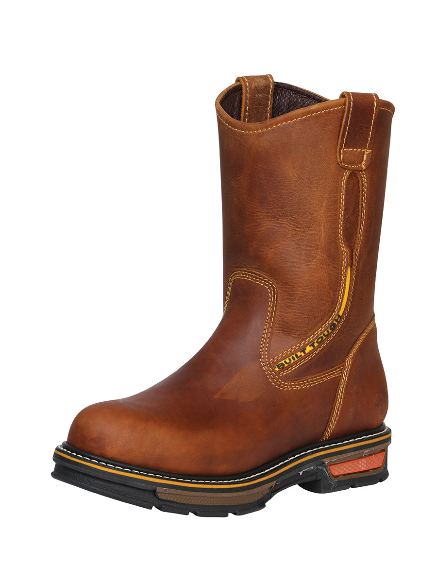 Genuine Leather Soft Toe Pull-On Tube Work Boots for Men 'Buffalo & Bull' - ID: 123032