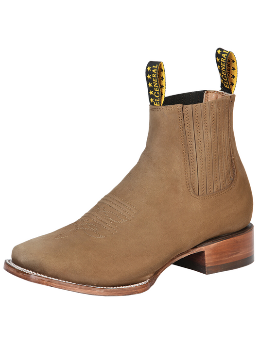 Classic Nobuck Leather Rodeo Cowboy Ankle Boots for Men 'El General' - ID: 126189