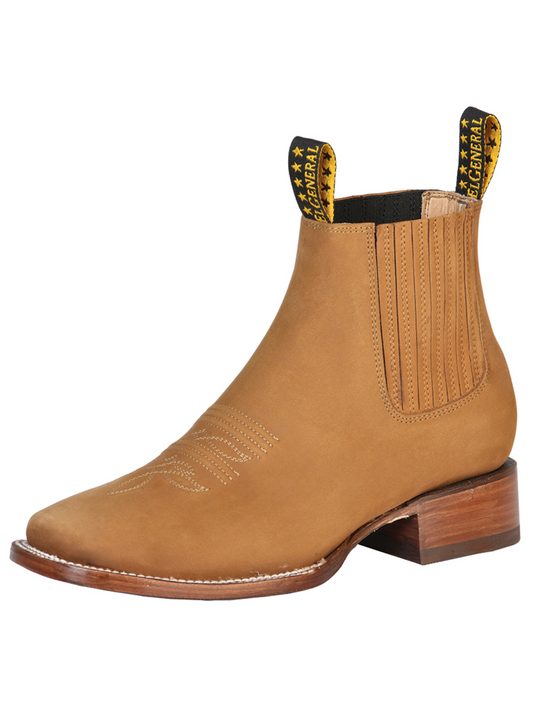 Classic Nobuck Leather Rodeo Cowboy Ankle Boots for Men 'El General' - ID: 126190