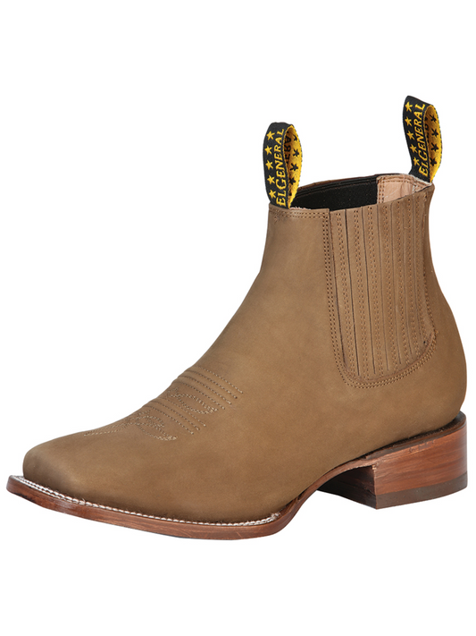 Classic Nobuck Leather Rodeo Cowboy Ankle Boots for Men 'El General' - ID: 126195