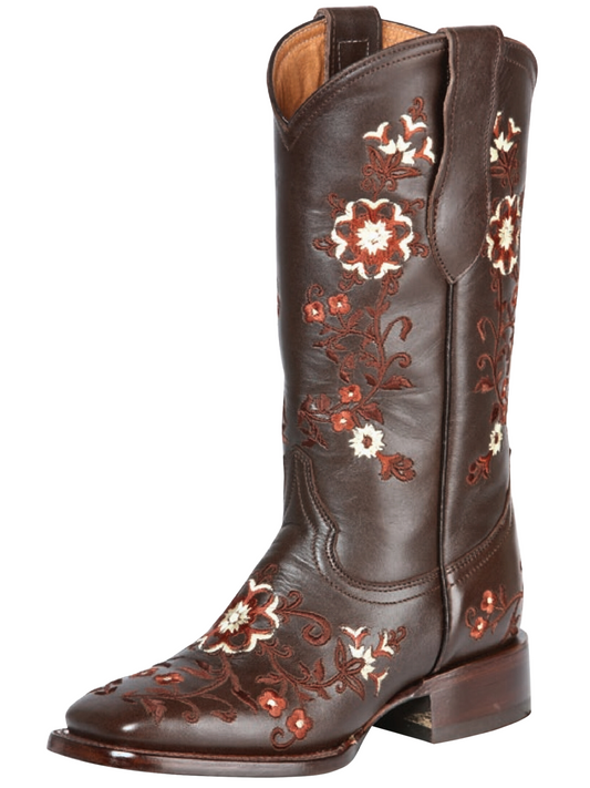 Women's Genuine Leather Flower Embroidered Rodeo Cowboy Boots 'Jar Boots' - ID: 126444 Cowgirl Boots Jar Boots Cafe