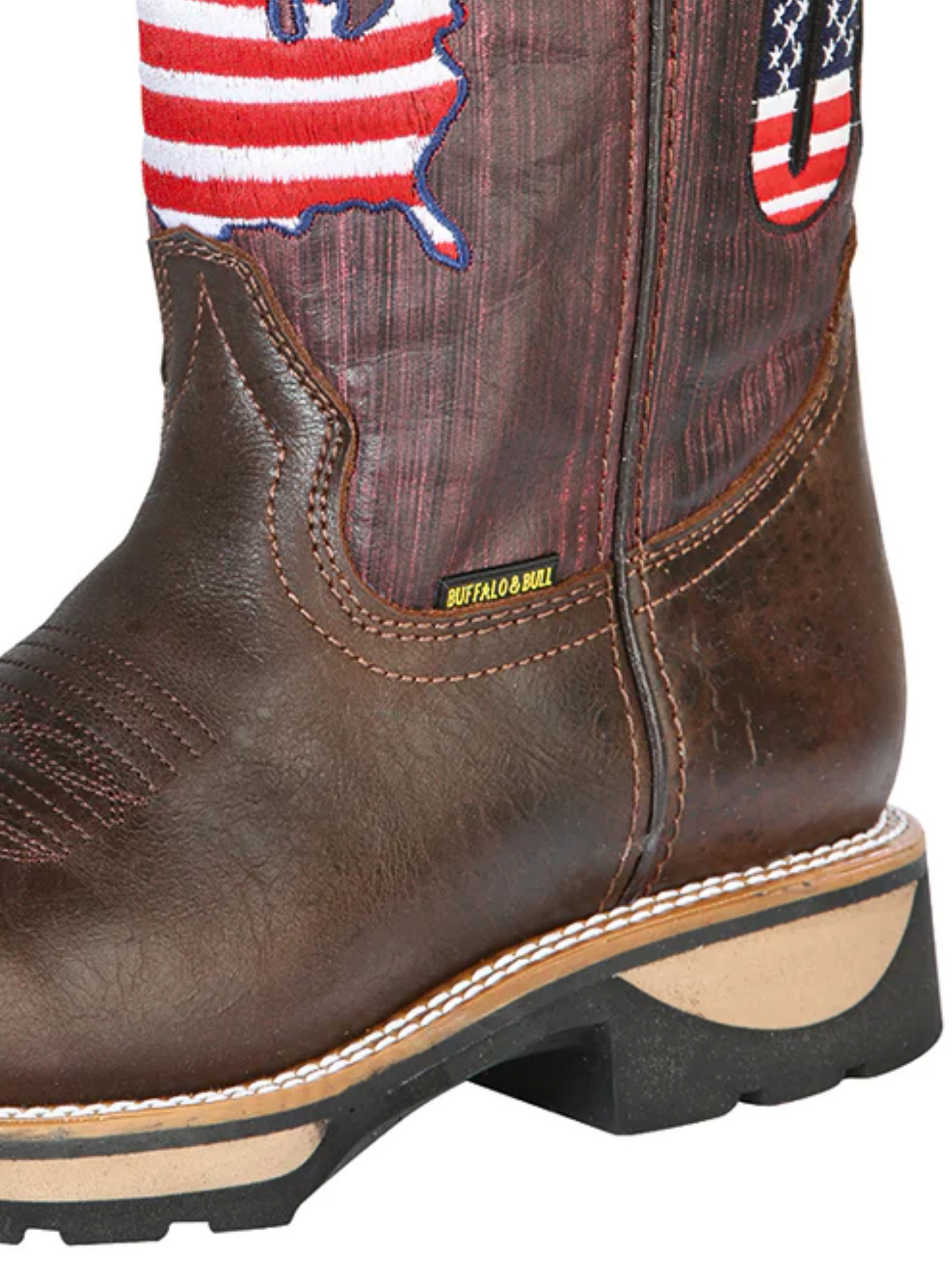 USA Flag Pull-On Tube Rodeo Work Boots with Genuine Leather Soft Toe for Men 'El General' - ID: 126466 Work Boots El General