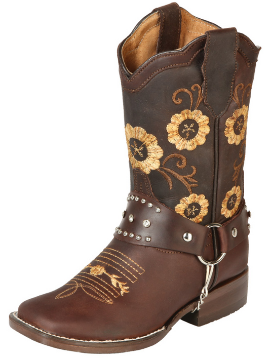 Kids - Classic Rodeo Cowboy Boots with Genuine Leather Harness for Girls 'Jar Boots' - ID: 126585
