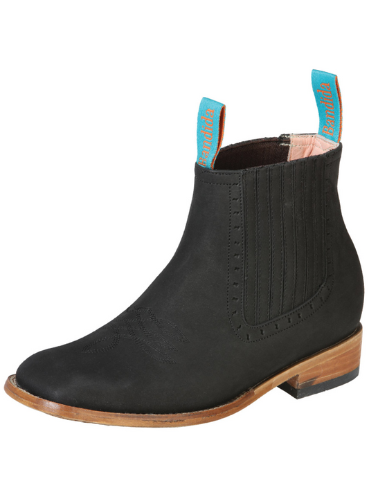 Classic Nobuck Leather Rodeo Cowboy Ankle Boots for Women 'La Barca' - ID: 126663