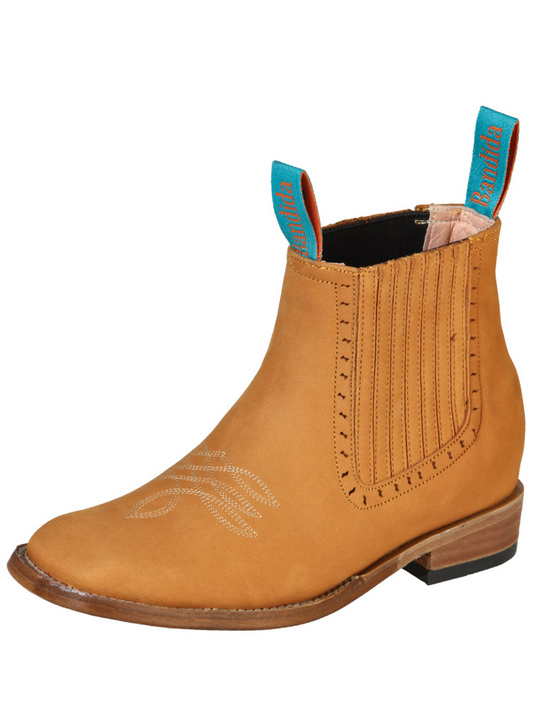 Classic Nobuck Leather Rodeo Cowboy Ankle Boots for Women 'La Barca' - ID: 126664