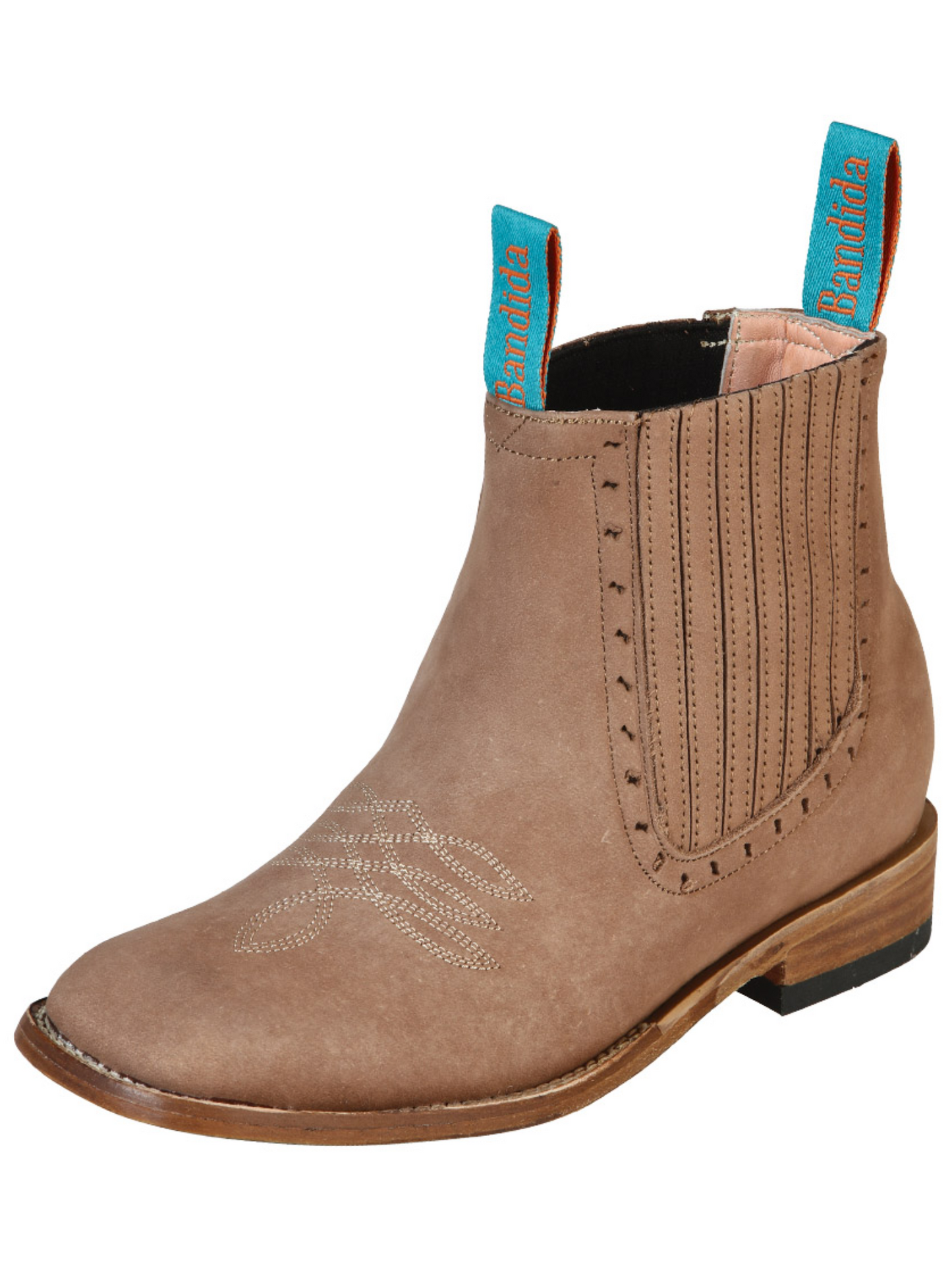Classic Nubuck Leather Rodeo Cowboy Ankle Boots for Women 'La Barca' - ID: 126665 Western Ankle Boots La Barca Topo