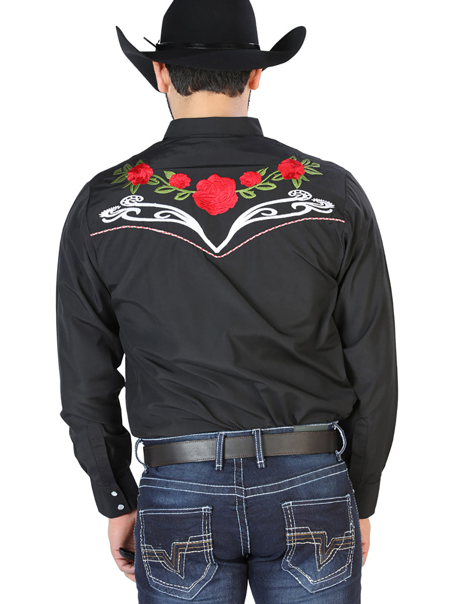 Black Long Sleeve Embroidered Denim Shirt for Men 'El Señor de los Cielos' - ID: 126695 Western Shirt El Señor de los Cielos