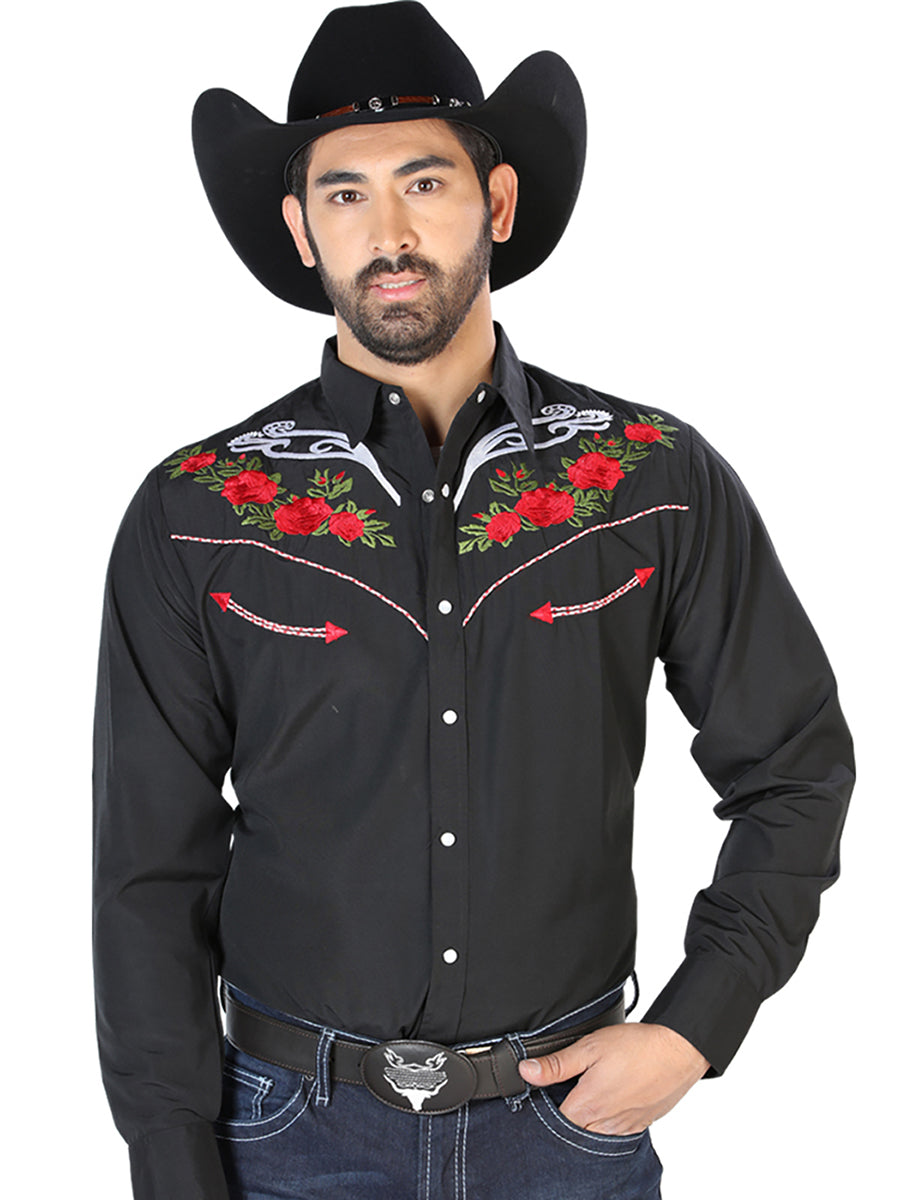 Camisa Vaquera Bordada Manga Larga Negro para Hombre 'El Señor de los Cielos' - ID: 126695 Western Shirt El Señor de los Cielos 