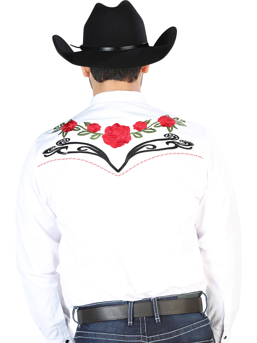 White Long Sleeve Embroidered Denim Shirt for Men 'El Señor de los Cielos' - ID: 126696 Western Shirt El Señor de los Cielos