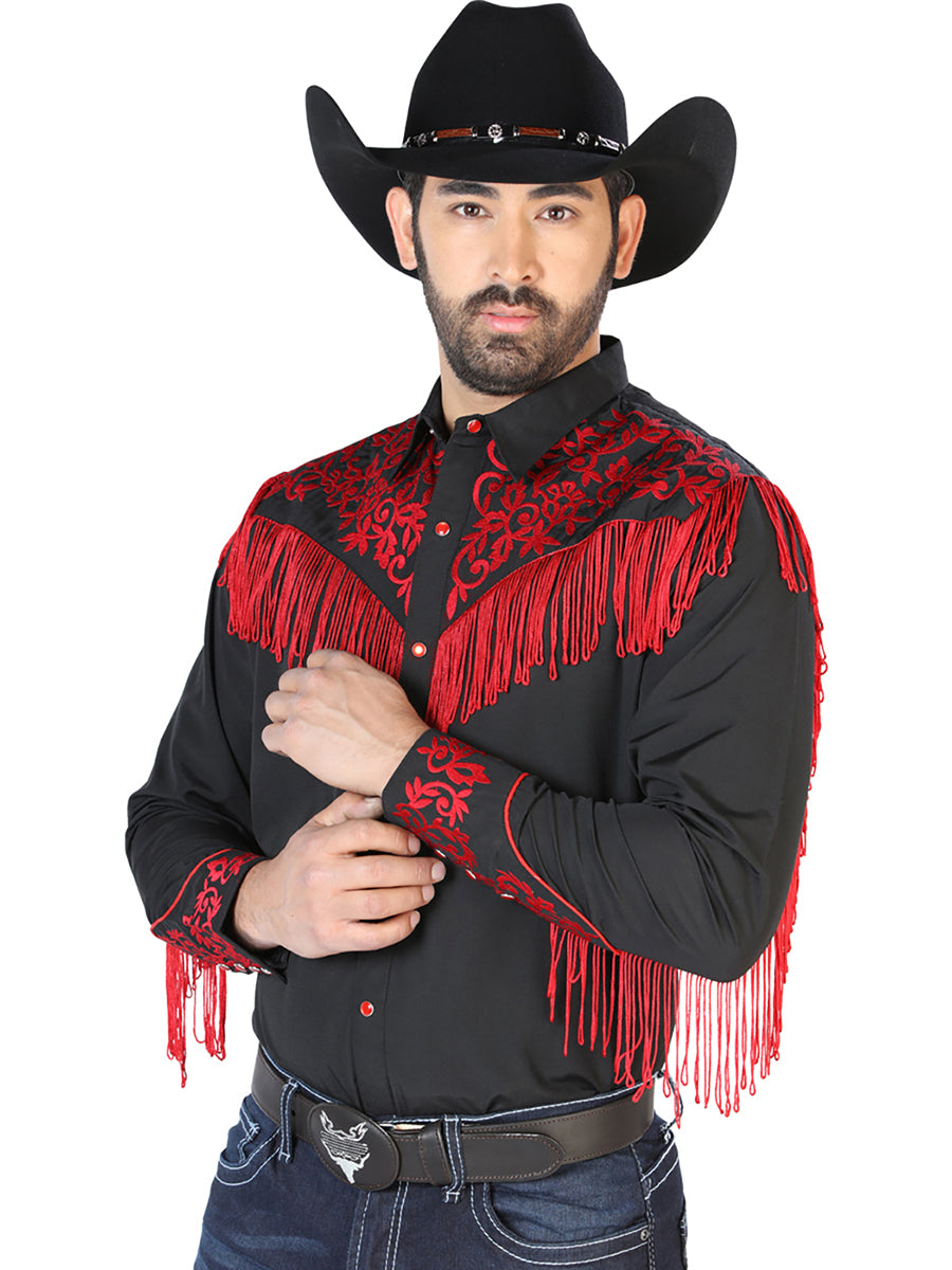 Camisa Vaquera Bordada Manga Larga Negro para Hombre 'El Señor de los Cielos' - ID: 126697 Western Shirt El Señor de los Cielos 