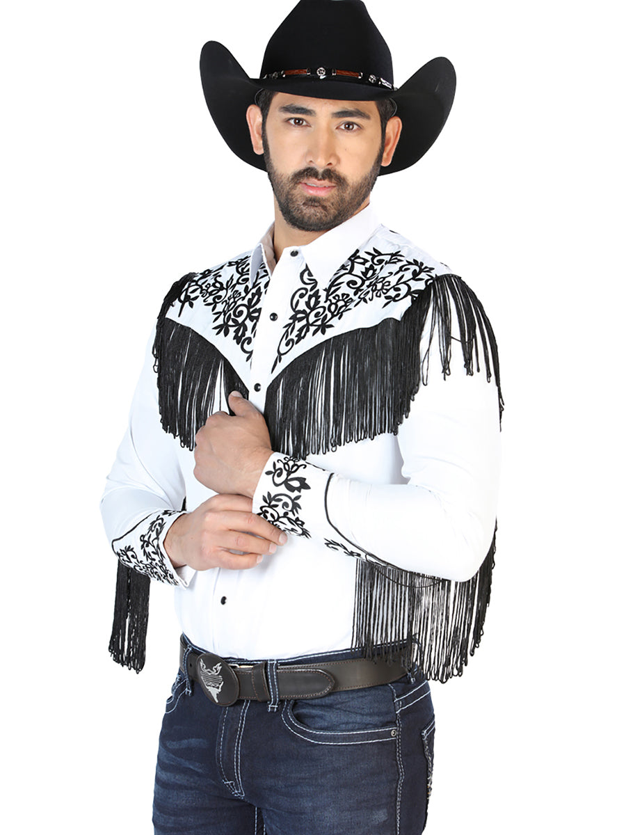 Camisa Vaquera Bordada Manga Larga Blanco para Hombre 'El Señor de los Cielos' - ID: 126698 Western Shirt El Señor de los Cielos 