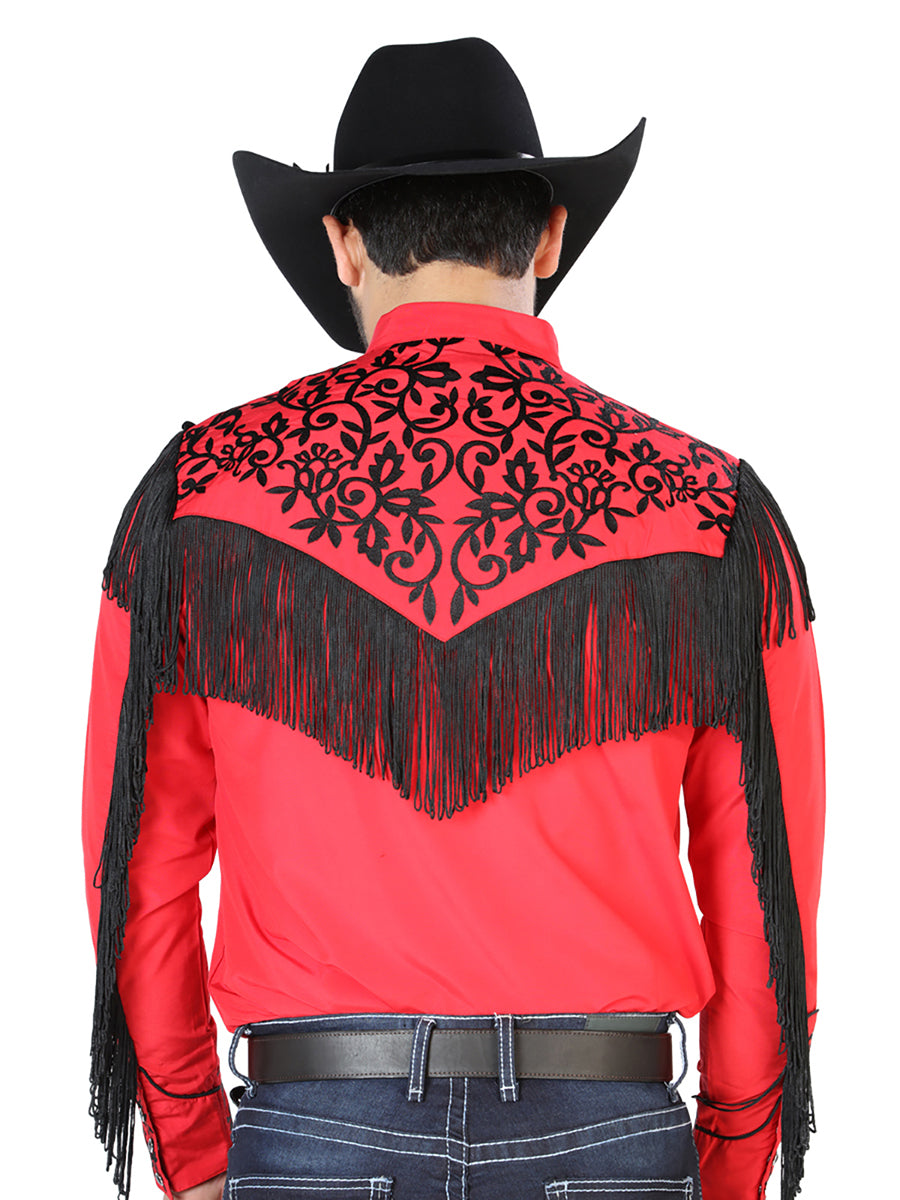 Camisa Vaquera Bordada Manga Larga Rojo para Hombre 'El Señor de los Cielos' - ID: 126699 Western Shirt El Señor de los Cielos 