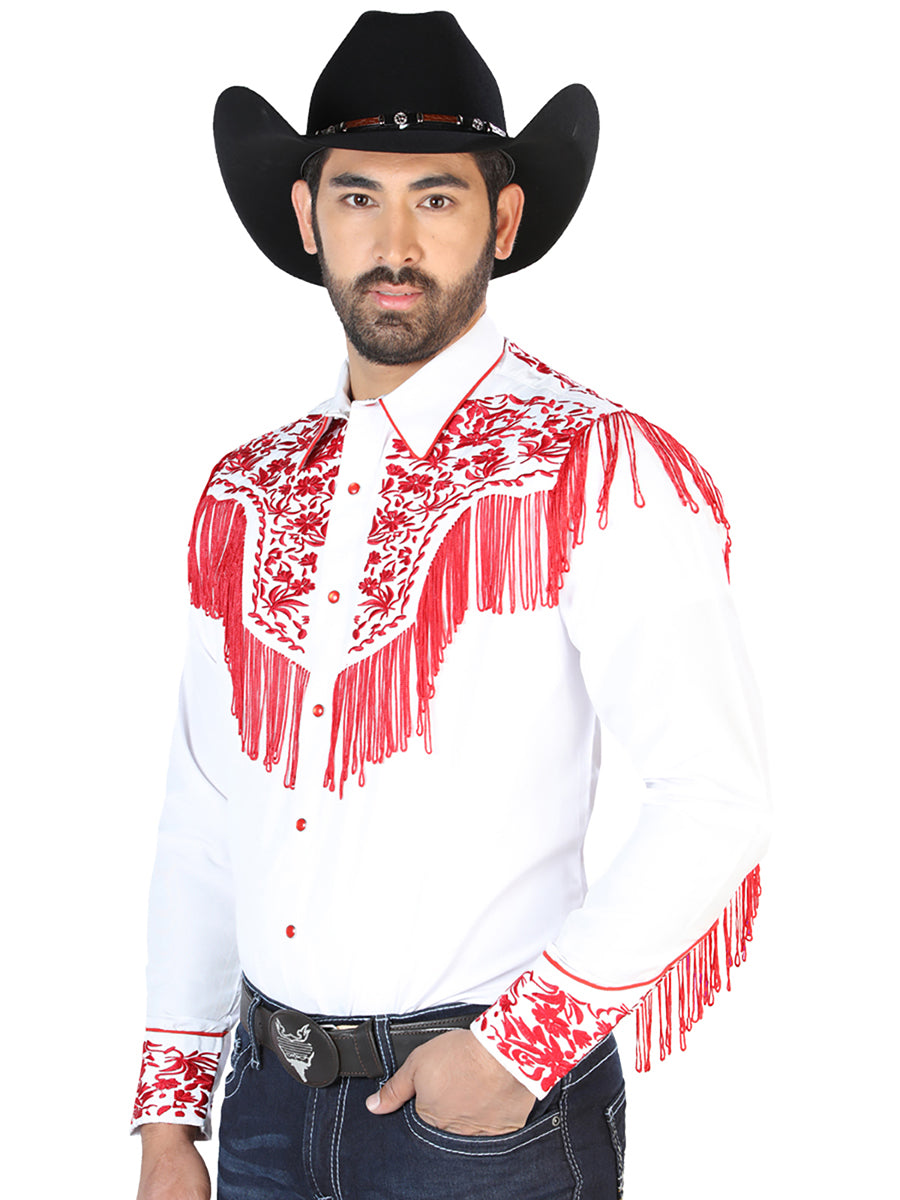 Camisa Vaquera Bordada Manga Larga Blanco para Hombre 'El Señor de los Cielos' - ID: 126708 Western Shirt El Señor de los Cielos 