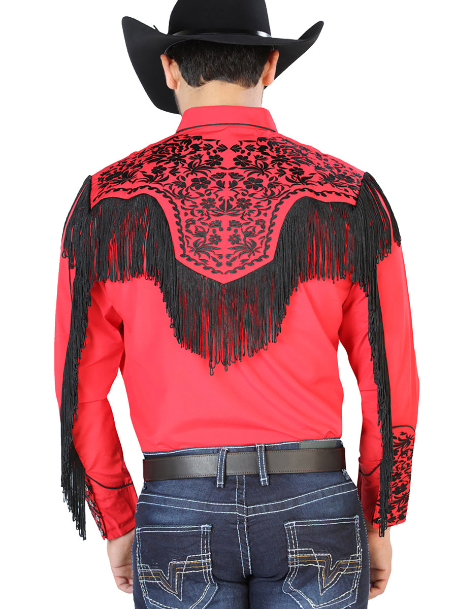 Camisa Vaquera Bordada Manga Larga Rojo para Hombre 'El Señor de los Cielos' - ID: 126709 Western Shirt El Señor de los Cielos 