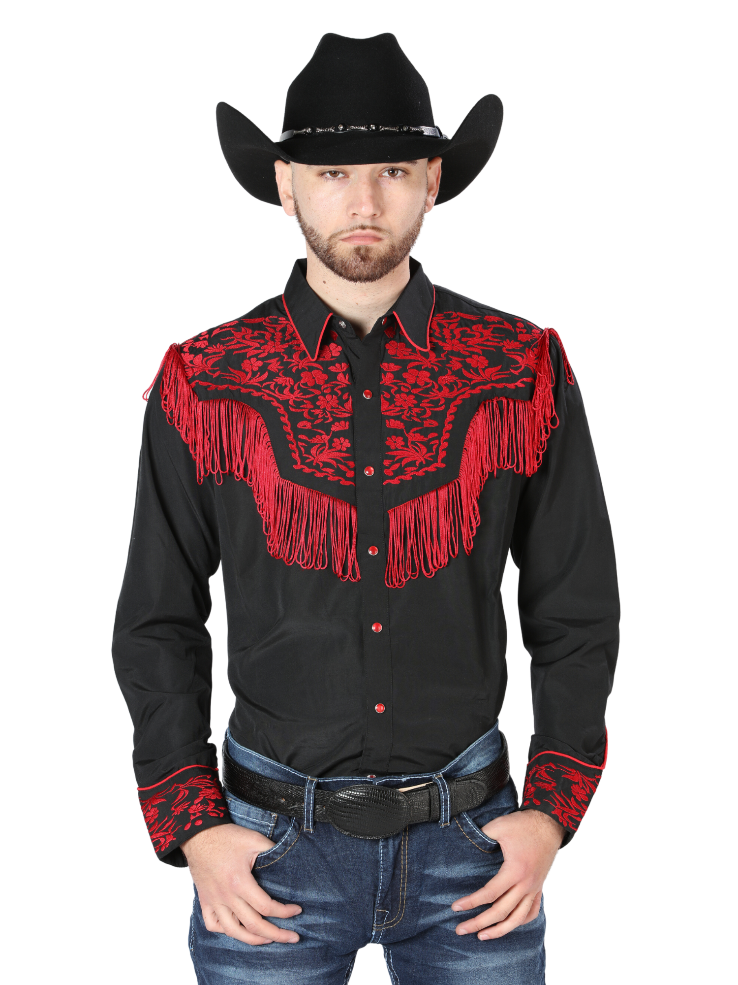 Camisa Vaquera Bordada Manga Larga Negro para Hombre 'El Señor de los Cielos' - ID: 126726 Western Shirt El Señor de los Cielos Black