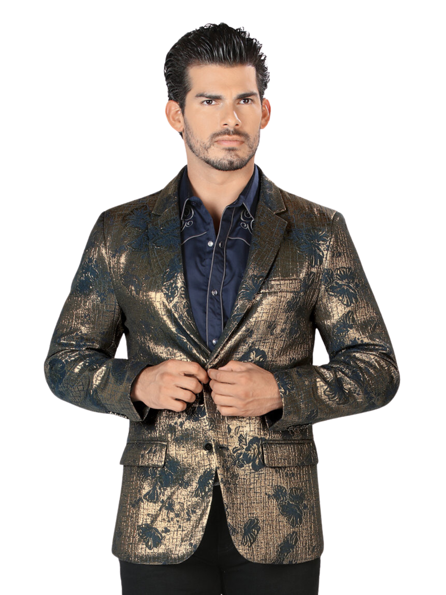 Saco de Vestir Estampado Floral para Hombre 'Lamasini' - ID: 502 Sacos de Vestir Lamasini Gold/Navy