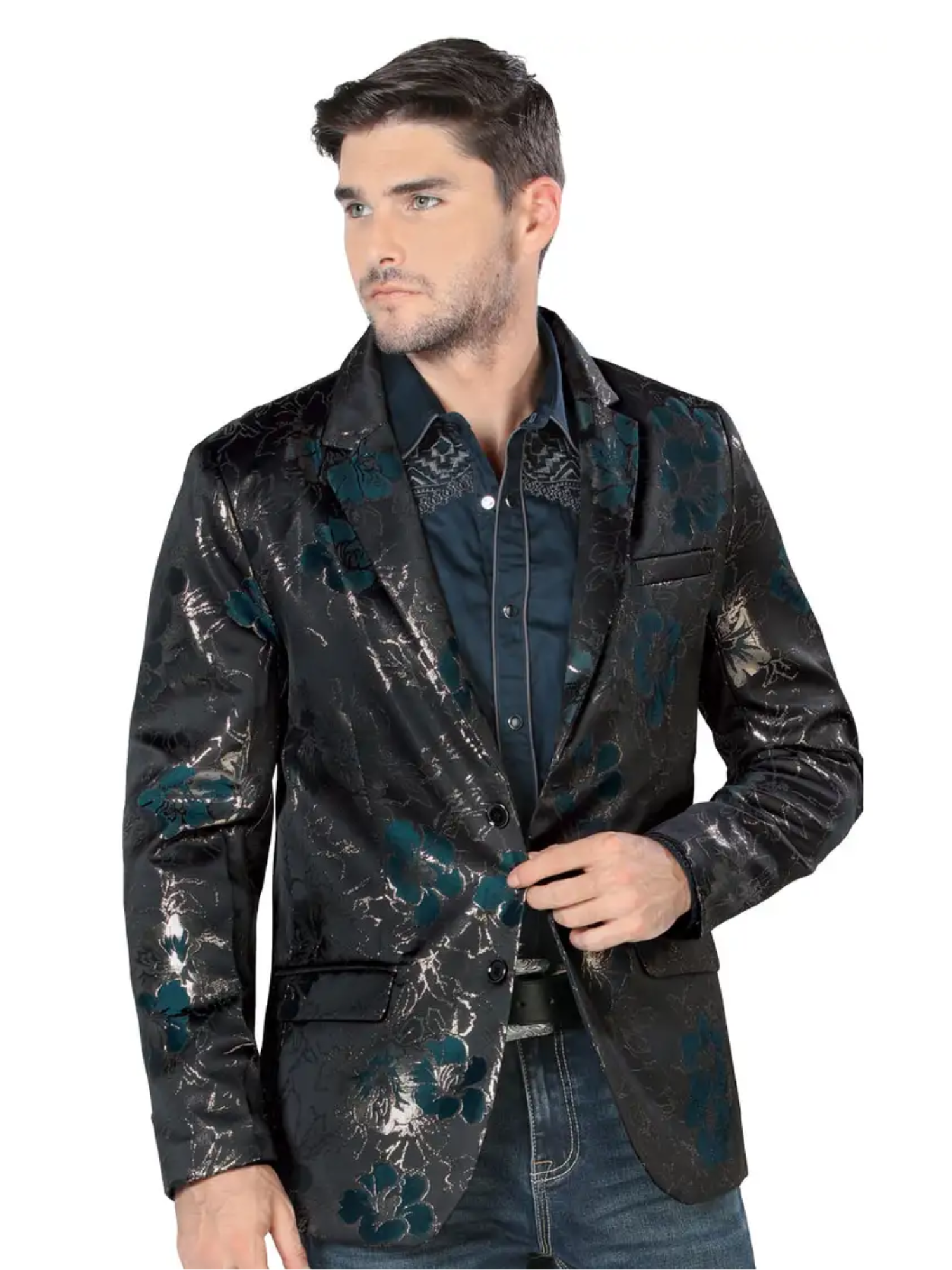 Saco de Vestir Estampado Floral para Hombre 'Lamasini' - ID: 501 Sacos de Vestir Lamasini Teal