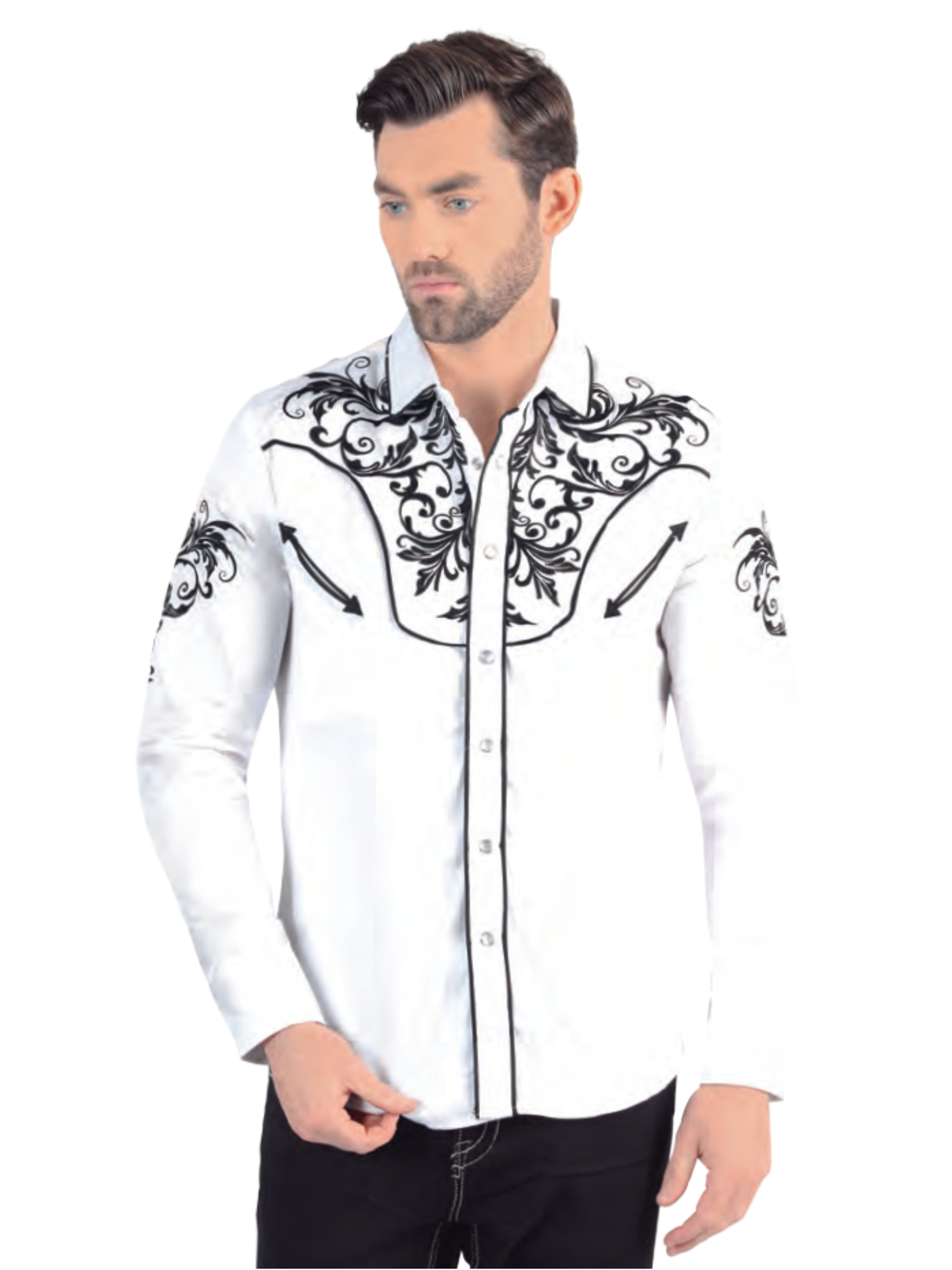 Camisa Vaquera Bordada Manga Larga para Hombre 'Lamasini' - ID: 2206 Camisas Bordadas Lamasini White