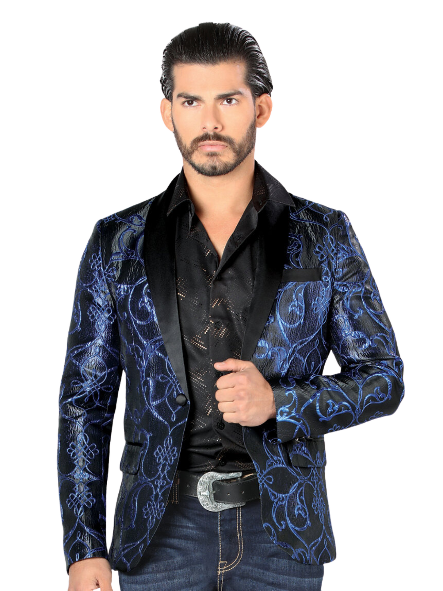 Saco de Vestir Jacquard para Hombre 'Lamasini' - ID: 35201 Sacos de Vestir Lamasini Black/Royal